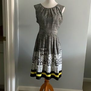 0080 - Black, white with yellow Ellen Tracy dress